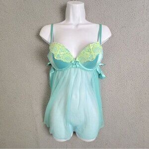 VICTORIAS SECRET WOMENS BABYDOLL LINGERIE SIZE 36C TURQUOISE